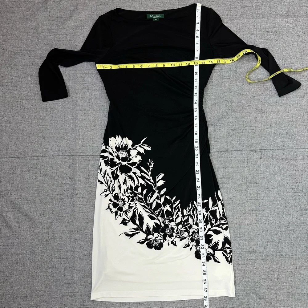 Lauren Ralph Lauren Black and White Side Ruched Dress Women's Size 4P - Picture 13 of 14